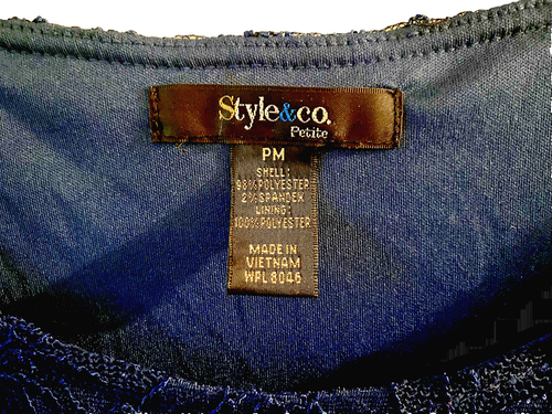 Navy blue lined lace ruffled pullover top blouse Petit Med - Picture 5 of 11
