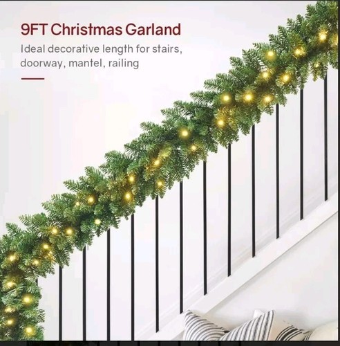 2-Pack 9FT Pre-Lit Artificial Christmas Garland with 50 LED Lights and Realistic