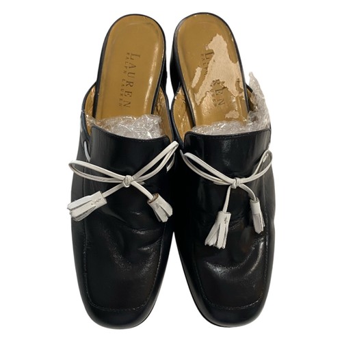 Lauren Ralph Lauren Cuero Mules Slides Clásico A Medida Borla Negro 8B - Imagen 2 de 12