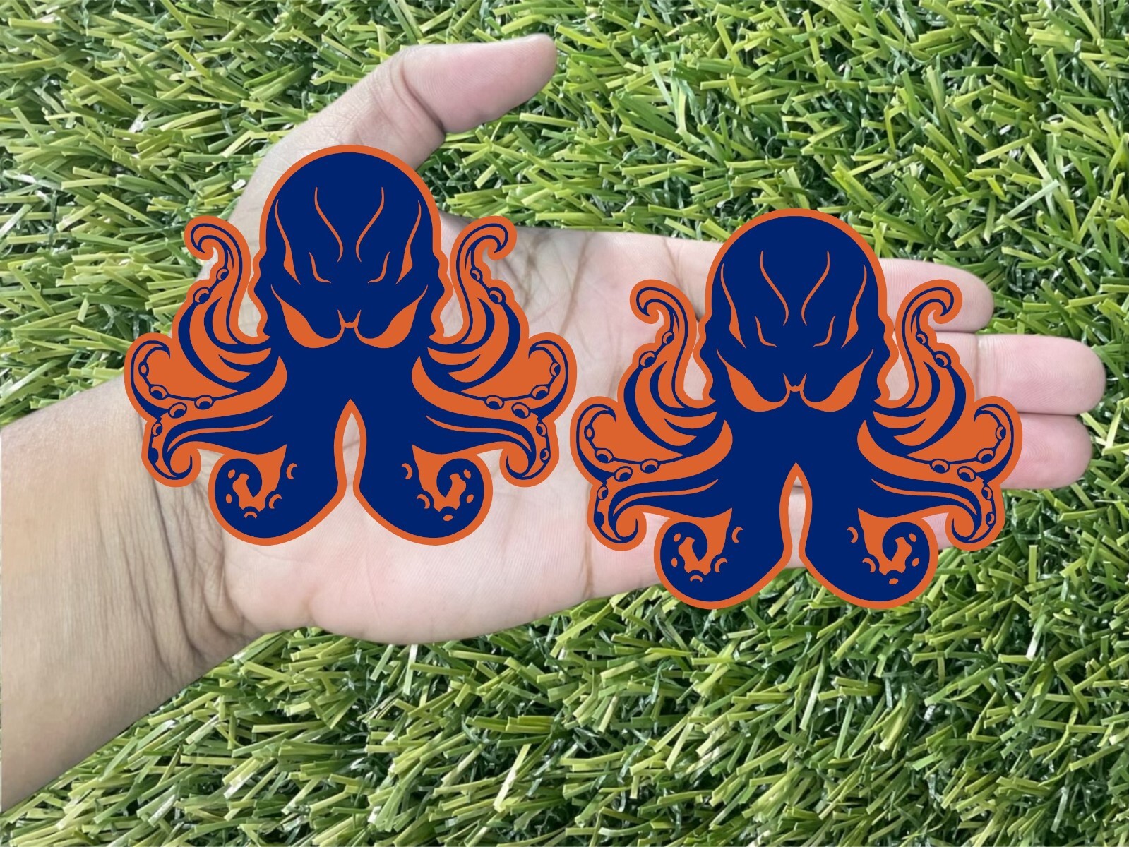 Angry Octopus Blue on Orange Emblem Badge Custom New