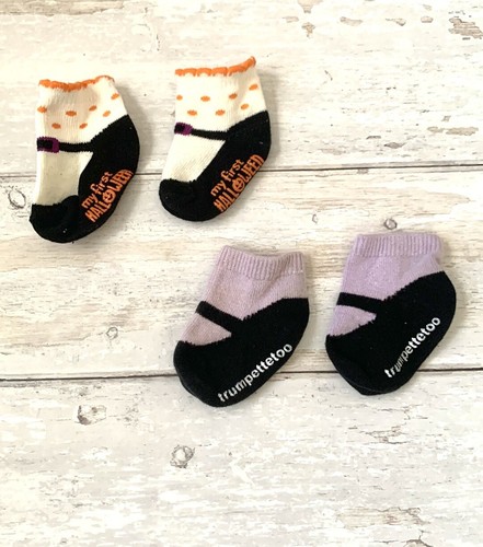 Baby Girl 0-6m My First Halloween Socks Set of 2 Trumpette Purple Orange Black