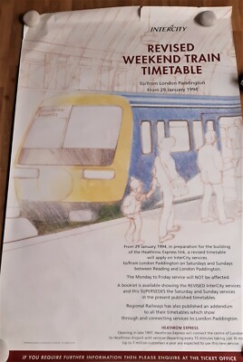 Original BR Poster- revised weekend train travel 1994 Heathrow Express  101 x 63