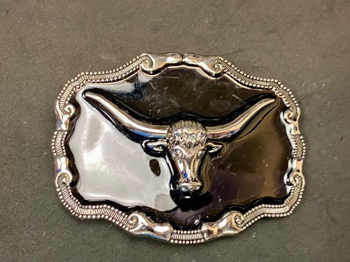 Black And Silver Color Texas Longhorn Bull Steer Western Framed Belt Buckle - 第 8/12 張圖片