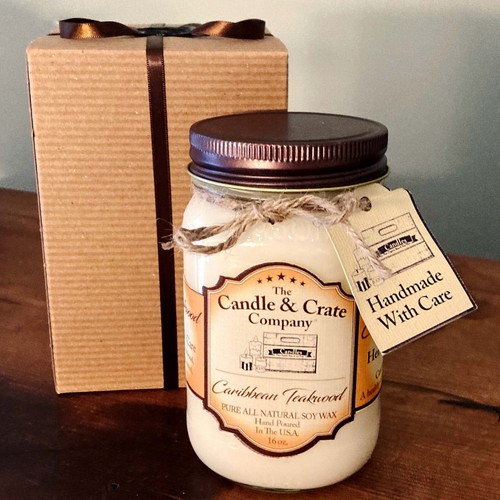 Caribbean Teakwood, 16oz Mason Jar Candle, Max Scented 100% Natural Soy Wax - Picture 2 of 3