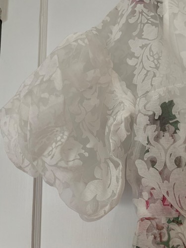 Tracy Reese Anthropologie White Puff Sleeve Floral Print Dress sz 6 NEW - Picture 4 of 6