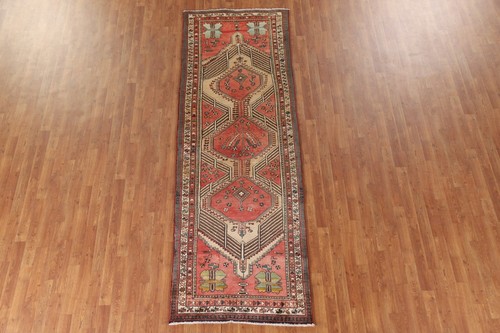 Vintage Geometric Ardebil Red/ Ivory Runner Rug 3x10 Wool Hand-knotted Carpet - Afbeelding 3 van 24