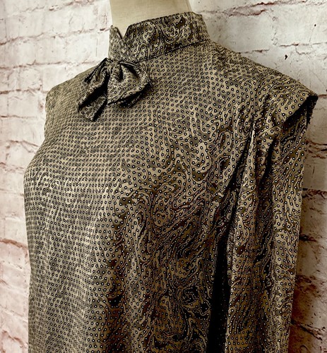 Abito Louis Feraud US 6 seta VINTAGE W. GERMANY cambio nero bronzo stampa volant - Foto 5 di 7