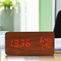 Digital Led Wood Wooden Desk Alarm Clock Thermometer Humidity Date Voice Control on sale Digital Led Wood Wooden Desk Alarm Clock Thermometer Humidity Date Voice Control on sale