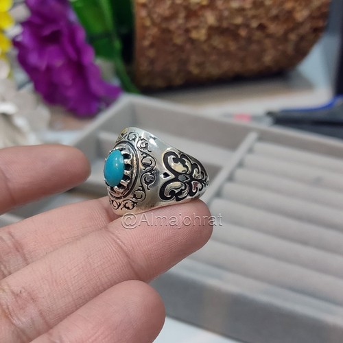 Natural Turquoise Clean Blue Feroza Stone - 925 Silver - Master Piece Certified - Bild 5 von 7