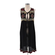 RAGA Dress Womens Size S Black Embroidered Tassel Tie Front Swim Cover Up Boho