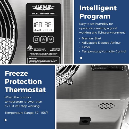 ALORAIR 780 CFM Crawl Space Ventilator FanTiming Cycle Speed Control Exhaust Fan - Picture 3 of 7