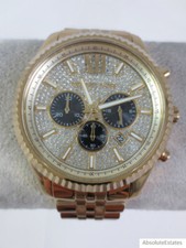 NEW Michael Kors Lexington Pave Crystal Gold Unisex Mens Watch MK8494 NWOT + Box