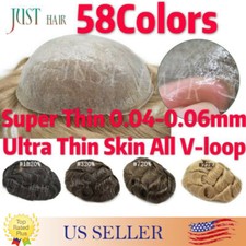 Invisible Mens Hair Replacement Ultra Thin Skin Toupee Poly Hairpiece PU Systems