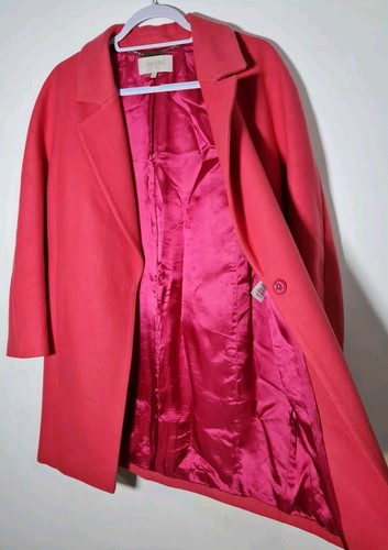 Cappotto invernale Hobbs donna rosa foderato singolo bottone rosa lana oversize taglia UK 10 - Foto 5 di 17