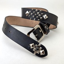 Handmade Black Leather Studded Belt Western Style Pin to Center Hole 34" JPN