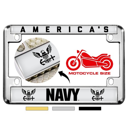 Motorcycle 4-hole Metal License Plate Frame - AMERICA'S NAVY (w/b) - Imagen 2 de 15