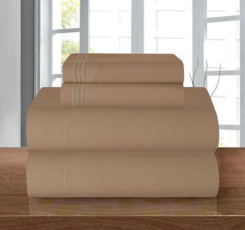 4PCS Taupe California King Size Soft Wrinkle Resistant Plain Bed Sheet Sets #28