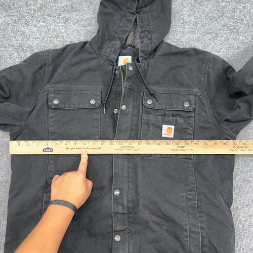 Carhartt Jacket Mens M Black Bartlett Sherpa-Lined Utility Washed Duck Hooded - Picture 6 of 8