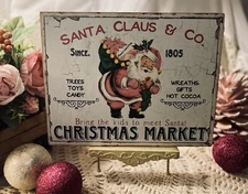 Santa Claus & Co. Christmas Market, PINK Santa,  Retro Handcrafted Plaque / Sign