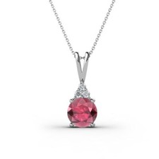 Rhodolite Garnet Diamond 1 ctw Pendant Necklace 14K Gold 16" Chain JP:246250