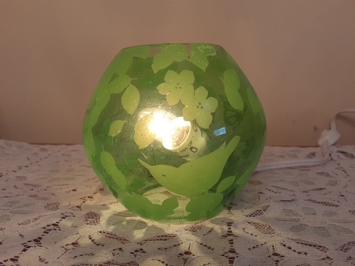 IKEA Knubbig Lamp Butterfly/Bird Floral Green Glass Globe W/Bulb 4.5" tall - Picture 7 of 12