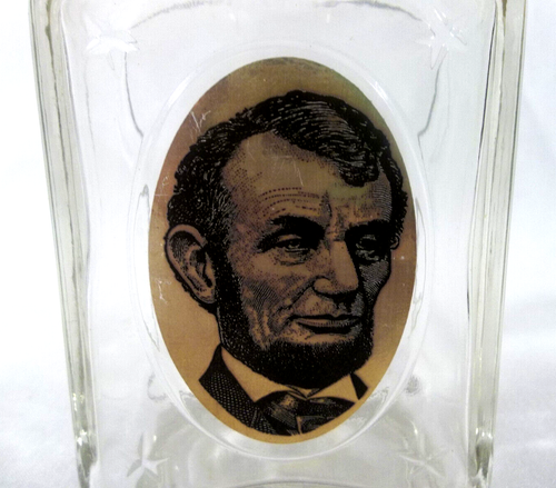 Empty Avon Clear Glass 4 oz Bottle w/ Abraham Lincoln Portrait & Gold Eagle Top - Picture 2 of 17