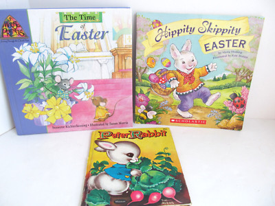 Easter Books 3 Lot Old Peter Rabbit Time of Easter Hippity Skippity Kids Vtg K