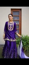 Ethnic Style Chinnon Silk Purple Top Palazzo With Dupatta For Women  Girls Wear