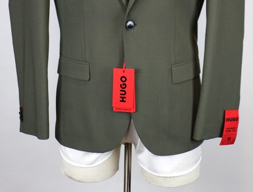 Hugo Sport Coat 38 S Men's Olive Solid Extra Slim Fit Arti Super Flex Wool Blend - Picture 10 of 12