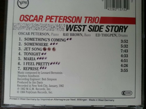 Oscar Peterson Trio: West Side Story CD + Tristeza CD NM discs West Germany - Imagen 2 de 3