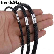 4/6/8mm Unisex Braided Leather Rope Choker Necklace Stainless Steel Magnet Clasp