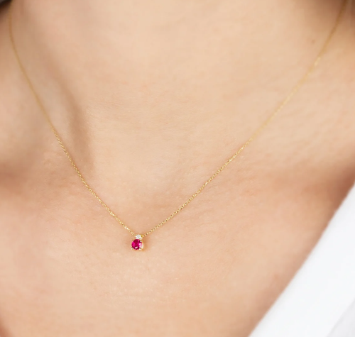 Round Cut Red Ruby Pendant Necklace Gold Diamond Pendant Ruby Birthstone Pendant - Picture 3 of 5