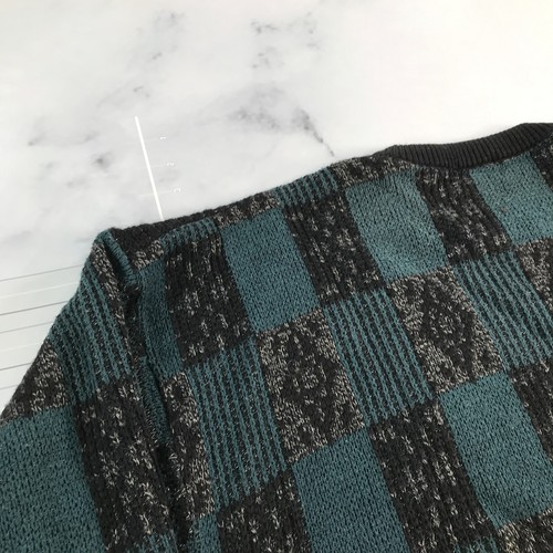 Vintage Yamato Sweater Mens Extra Large Blue Black Chunky Knit Wool Hipster - Picture 12 of 13