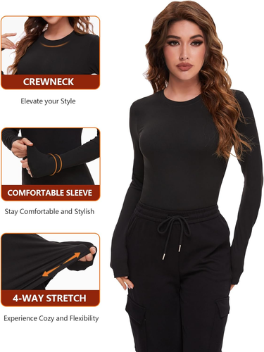 4 Pack Women’S Long Sleeve Basic Shirts Crew Neck Slim Fitted Compression Gym Wo - Picture 4 of 12