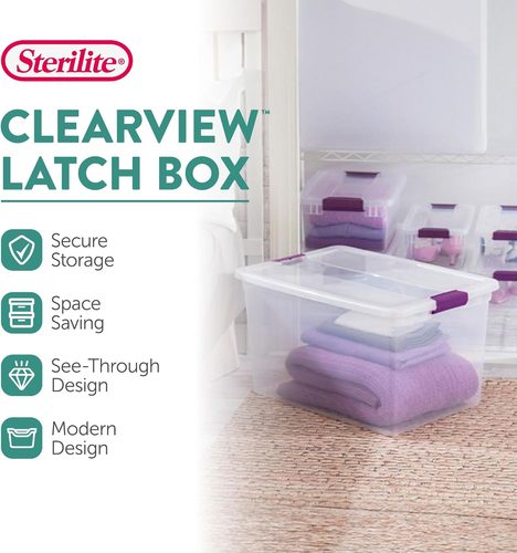 66 Qt Clearview Latch Storage Box, Stackable Bin with Latching Lid, Organize , B - Picture 2 of 9