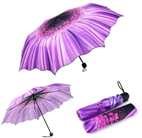 Sunflower Shaped Compact Modern Folding Windproof Umbrella in Yellow & Purple - Picture 10 of 28