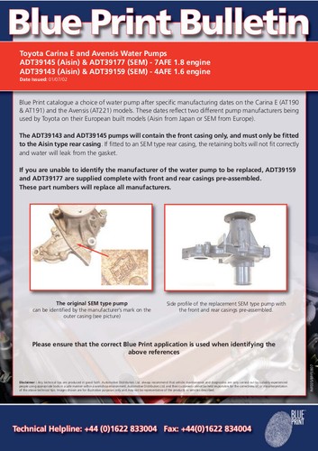 Coolant Water Pump - fits Toyota Carina E Vl, Corolla 1992-1998 16110-19205 - Imagen 1 de 2