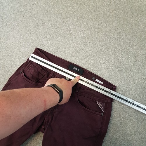 Replay Mens Jeans 31x33 Maroon Wine Anbass M914 Slim Zip Fly Denim Wash W31 L33 - Picture 7 of 12