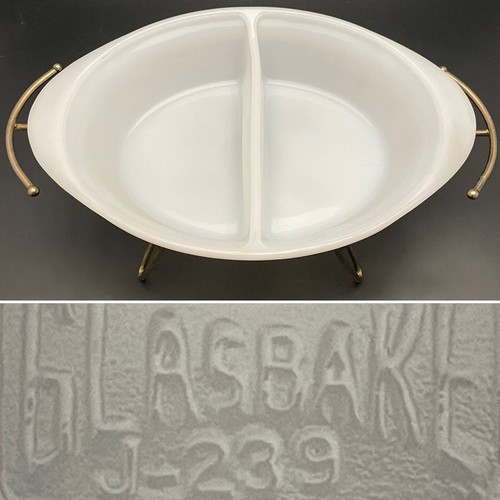 Glasbake Classic White J-239 Casseruola per piatti ovale divisa su supporto scaldavivande USA - Foto 14 di 15