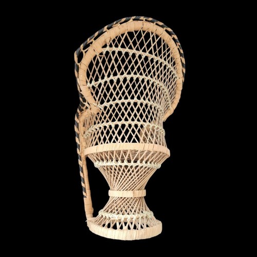 Vintage Mini Wicker Peacock Fan Back Rattan Doll Chair Plant Stand Boho 16.5" - Picture 11 of 24