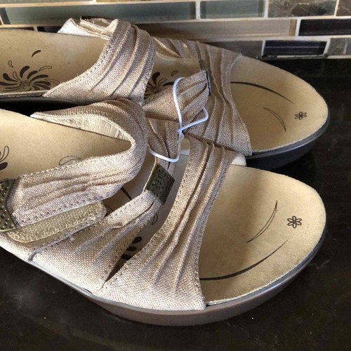 Nwot Abeo Women's Wedge Slides Heels Strappy Sandals Canvas burlap size 10 - Picture 5 of 8