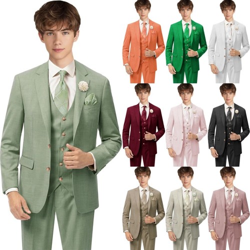Boys Suit Formal 3 Pieces Linen Suits for Boys Summer Beach Wedding Outfits Kids - Picture 1 of 26