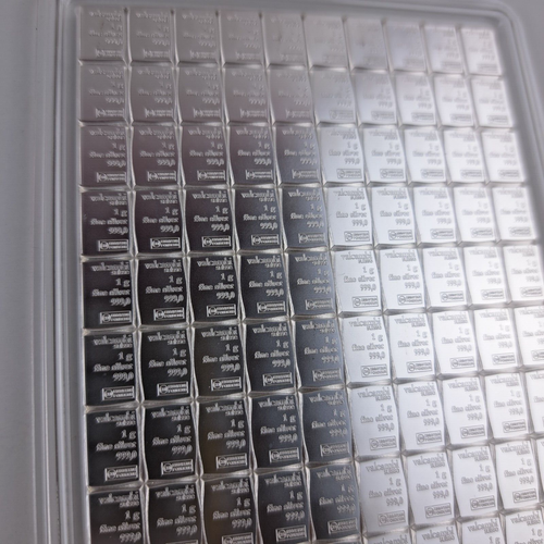 100 gram Silver Bar Valcambi Suisse 100x1 Gram Silver CombiBar Certified Assayer - Picture 4 of 6