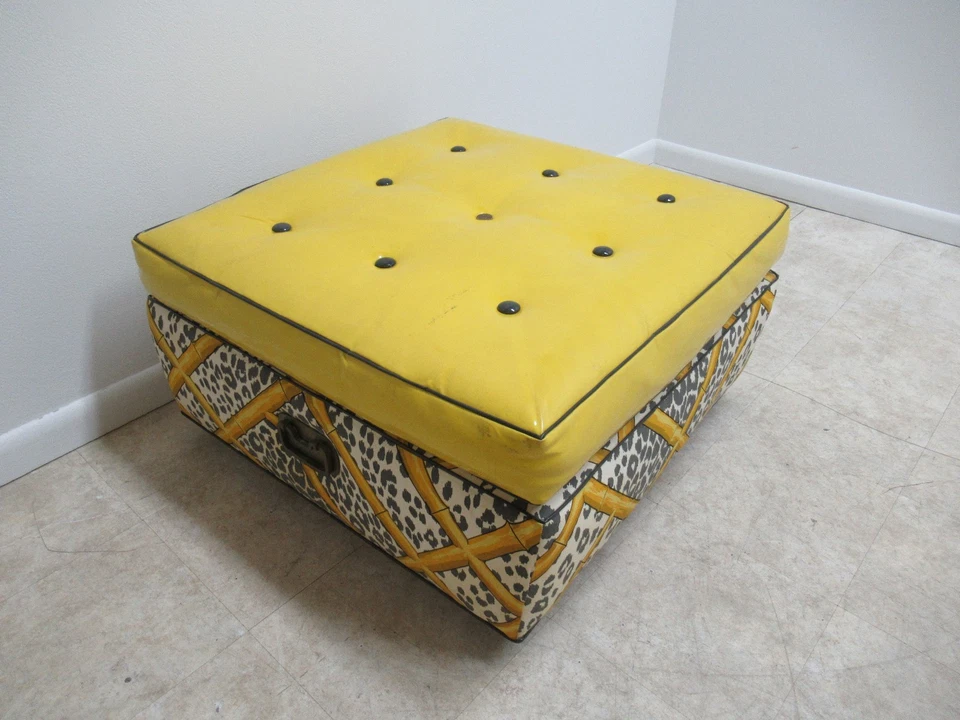 Vintage French Regency Bamboo Over Size Ottoman Foot Stool Bench Campaign A - Image 4 of 4