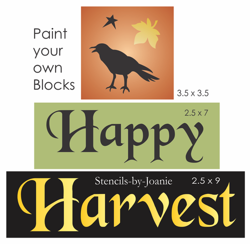 Joanie Stencil Happy Harvest Autumn Crow Fall Leaf DIY Home Decor Art Block Sign - Picture 1 of 7