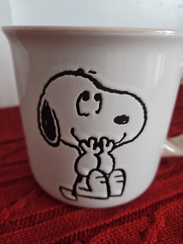 NEW Peanuts "Oopsy" "Happy" Snoopy & Woodstock White Peach Blue Mug 2 pc SET - Picture 2 of 9