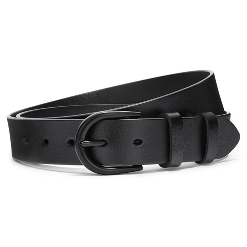 Women Leather Belt for Jeans Pants Dresses Black Ladies Waist Belt Black Buckle - Picture 12 of 13
