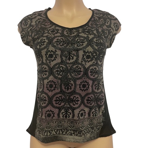 ROCK & REPUBLIC Sparkle Front Burnout Top Women's Small Black Grey Geometric EUC - Picture 4 of 18