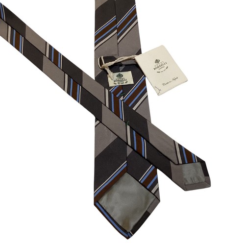 LUIGI BORRELLI NAPOLI Silk/Cotton Necktie ITALY Luxury STRIPED Gray/Brown NWT - Picture 3 of 3