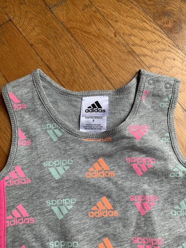 NWT Adidas girls jumpsuit size 5 grey pink cotton - Picture 2 of 3